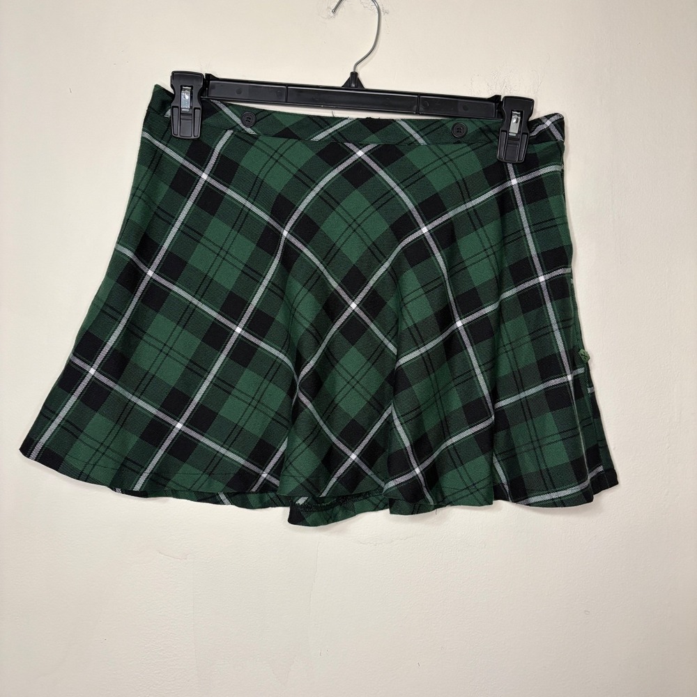 Royal‎ Bones Green Black Plaid Mini Skirt Punk Gothic Skater Zip Back Medium